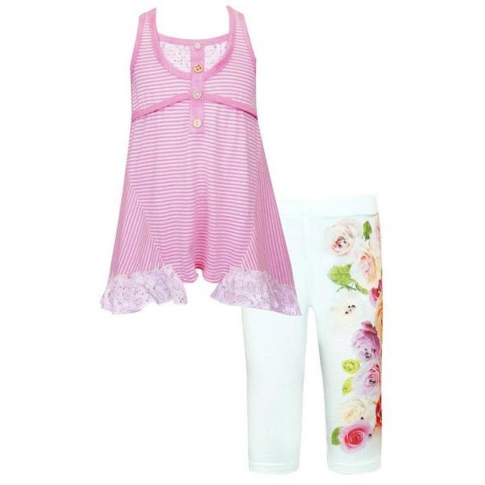 Baby Sara Girls New Be My Angel Pink & Ivory Flowers Pant Set